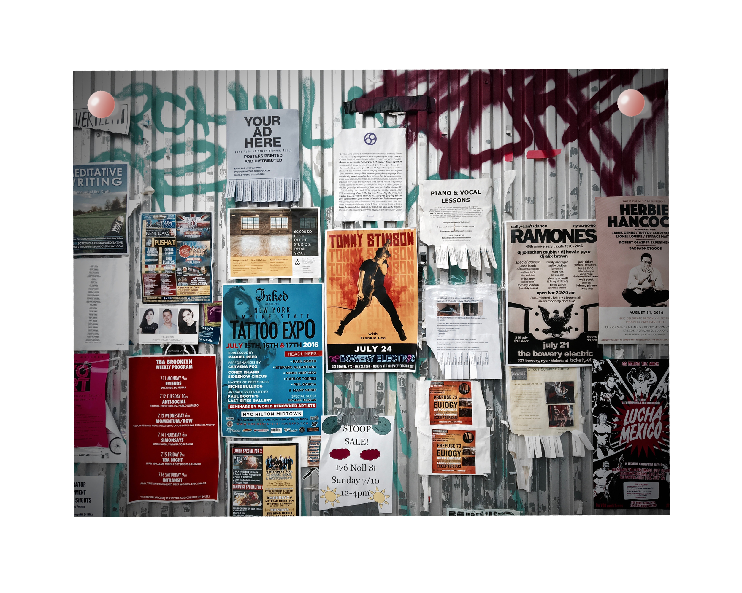 Image of posters on a wall pinned to webpage